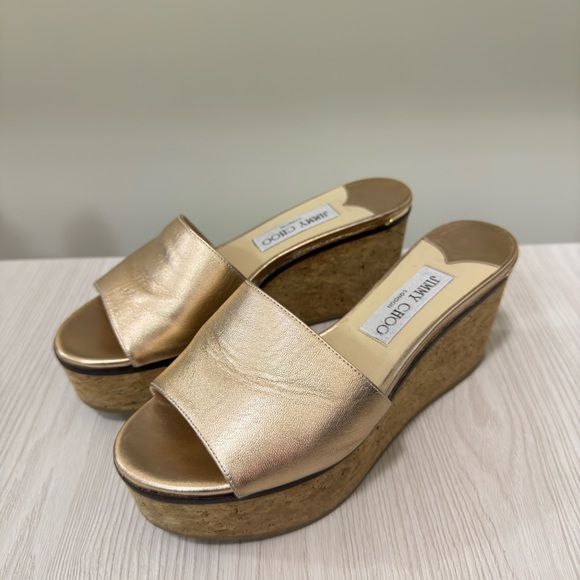 JIMMY CHOO CORK WEDGE SANDALS - Picture 1 of 7